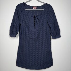 Juicy Couture Navy Eyelet Tunic Dress Cotton Tie Neck Size M